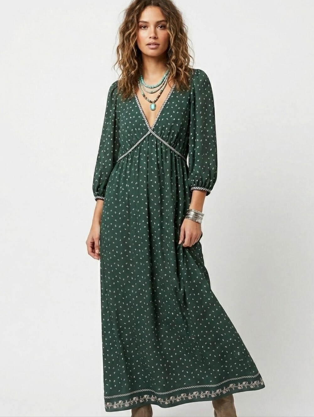 Max Studio Dark Green Printed Maxi Dress